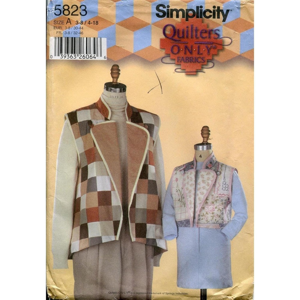 Simplicity 5823 Quilters Only Sewing Pattern Womens and‎ Child Vest Sizes 3-18